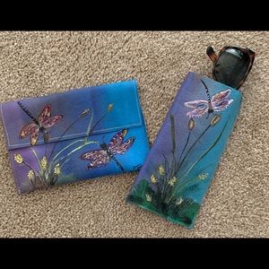 Handpainted leather wallet/phone/eye glass holder